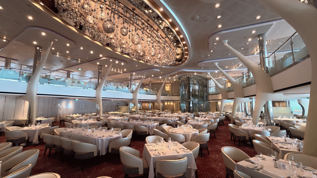 Grand Epernay Restaurant aboard Celebrity Solstice featuring elegant dining room décor.