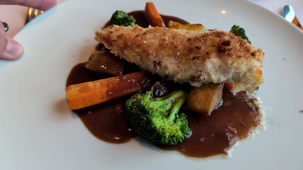 Chicken Cordon Bleu served in the Grand Epernay Restaurant aboard Celebrity Solstice