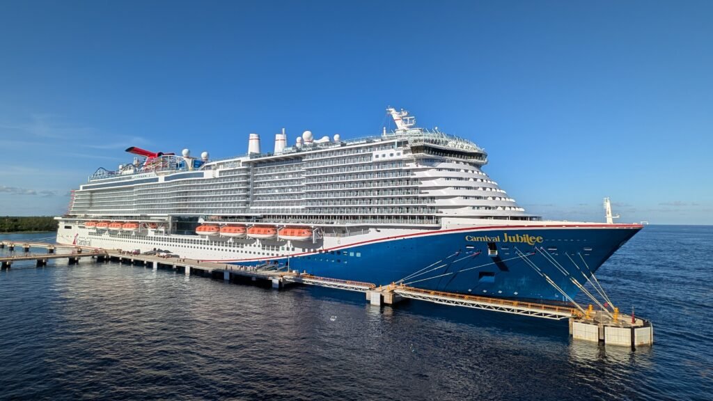Carnival Jubilee cruise ship docked in Cozumel, Mexico, during a 7-night Western Caribbean cruise.