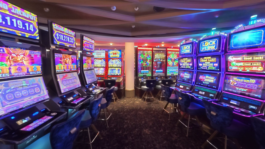 Celebrity Solstice casino featuring rows of slot machines on Deck 4.