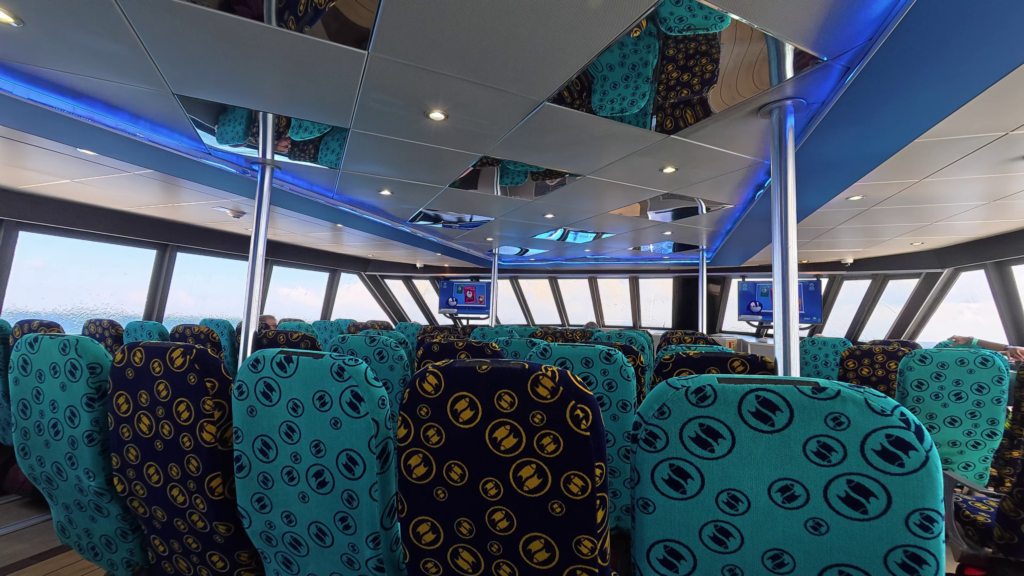 Passengers aboard the excursion ferry traveling between Cozumel and Playa del Carmen.