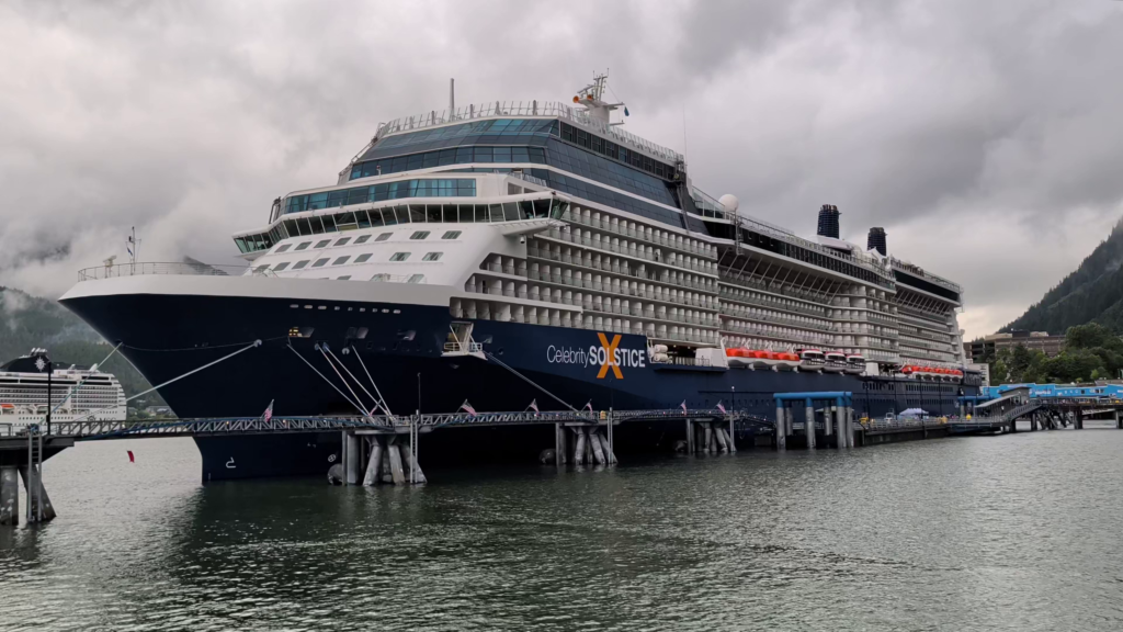 Celebrity Solstice docked in Alaska during a 7 night cruise.