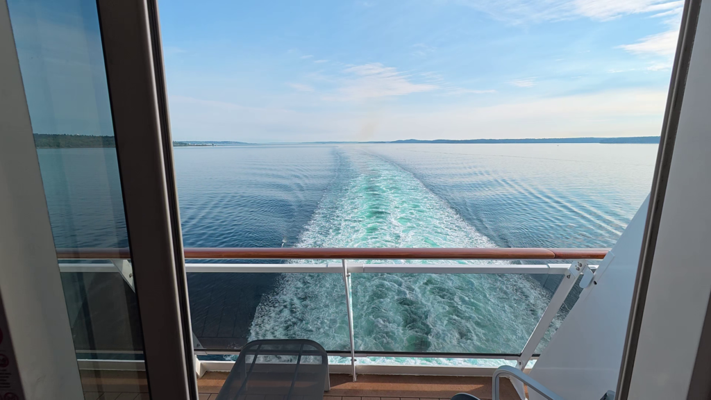 Wake view from MSC Poesia aft balcony cabin 11250 while sailing.