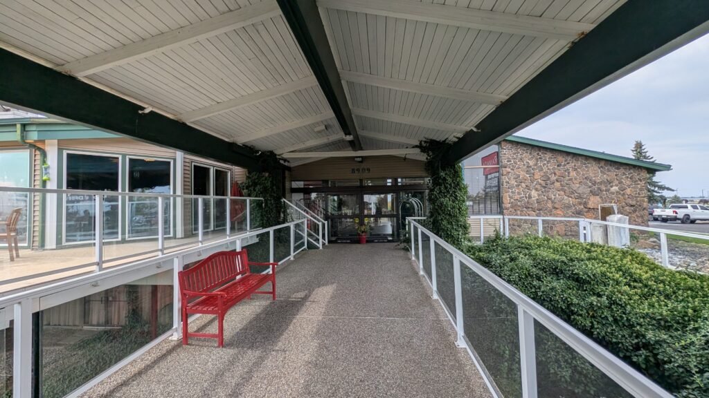 Covered exterior walkway at Ramada by Wyndham Spokane Airport